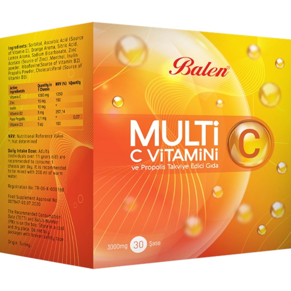 BALEN MULTİ-C C VİTAMİNİ VE PROPOLİS ŞASE 3000 MG *30