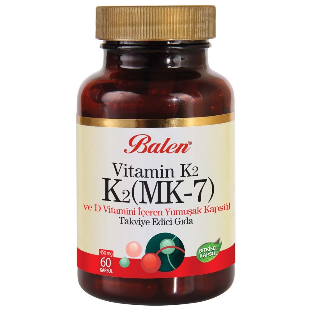 BALEN VİTAMİN K2 (MK-7) VE D VİTAMİNİ İÇEREN YUM.KAP. 450 MG *60