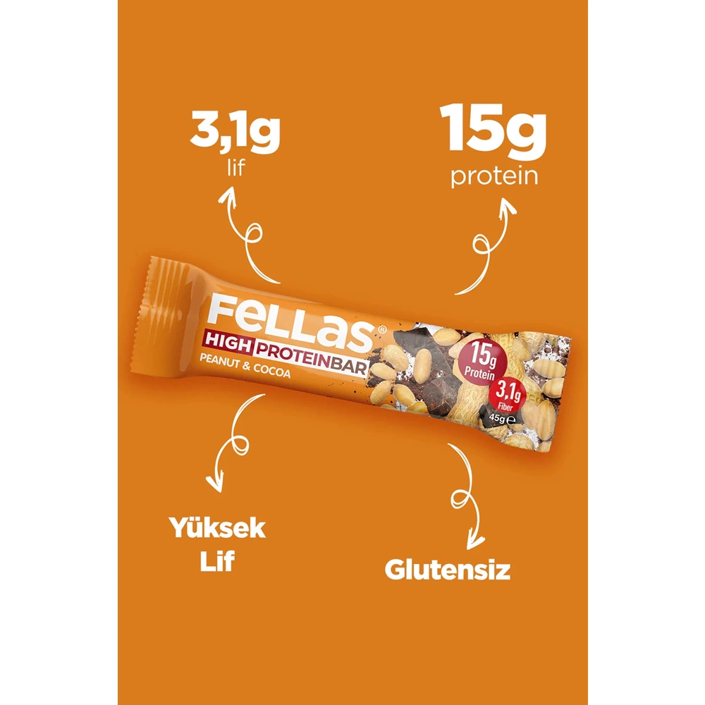 FELLAS YÜKSEK PROTEİN BAR - YER FISTIĞI VE KAKAO 45 G