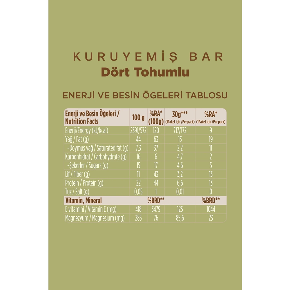 FELLAS DÖRT TOHUMLU KURUYEMİŞ BAR 30 G