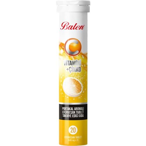 BALEN C VİTAMİNİ ÇİNKO İÇEREN PORTAKAL AROMALI EFERVESAN TABLET TAKVİYE EDİCİ GIDA 3600 MG *20