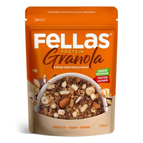 FELLAS VEGAN PROTEİN GRANOLA - KARIŞIK KURUYEMİŞ & KAKAO 270 G