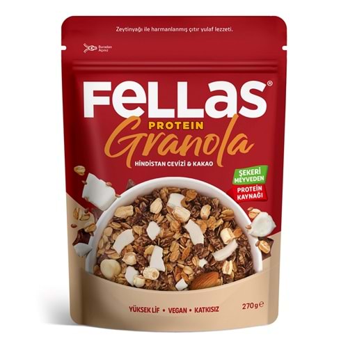 FELLAS VEGAN PROTEİN GRANOLA - HİNDİSTAN CEVİZİ & KAKAO 270 G